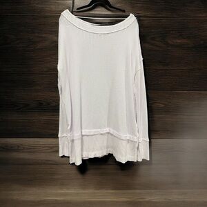 We The Free White Waffle-Knit Layered-Hem Long Sleeve Top